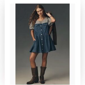 Pilcro Gray Top with Denim Skirt Dress